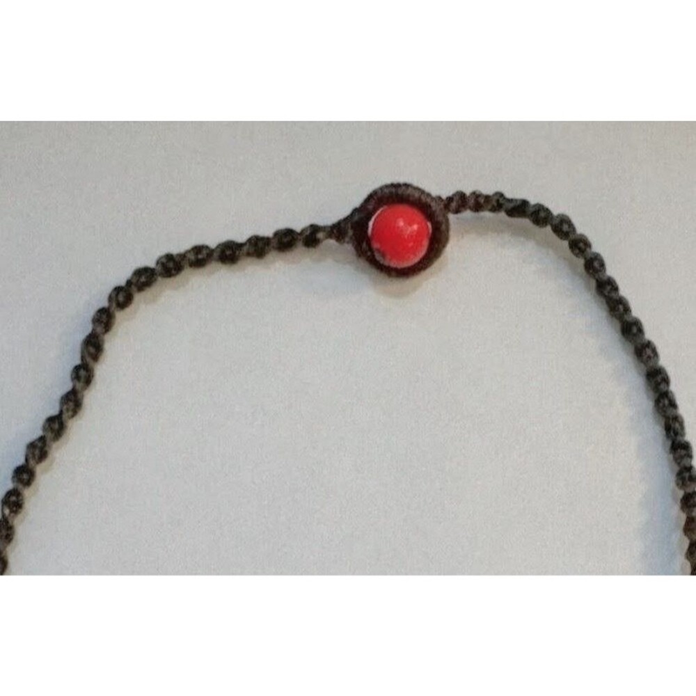 Handmade Knotted Brass Bead Bib Necklace Red Drop Beads Boho Tribal Statement - Picture 4 of 16